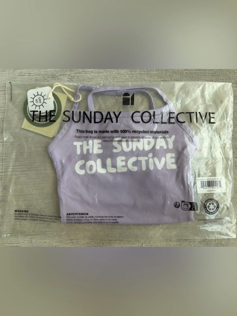 The Sunday Collective Purple Heather Crossback Swimsuit 3Y Sealed NWT